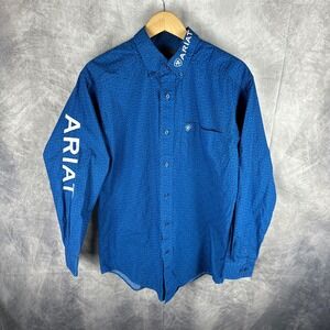 Ariat Mens Team Bushwick Fitted Blue Geometric Western Button Down Shirt L